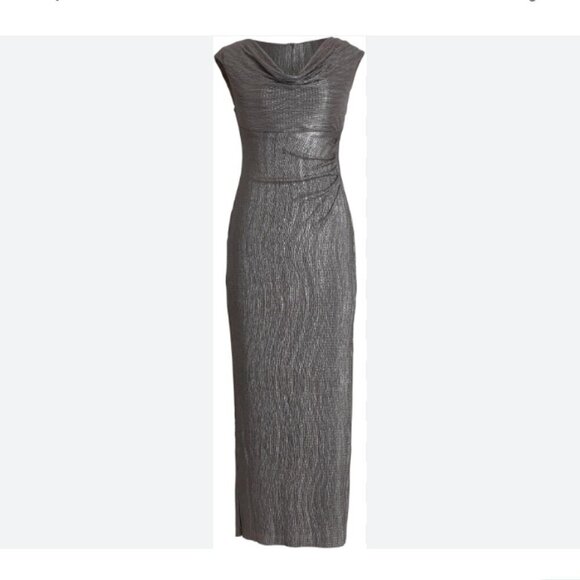 connected apparel Dresses & Skirts - Connected Apparel | Cowl Neck Metallic Maxi Dress | Navy Blue | Size 10